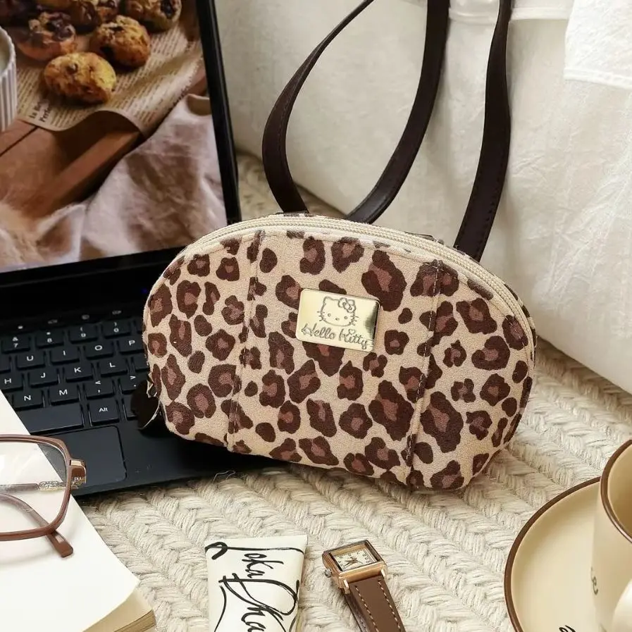 Storage Bag, Hello Kitty Leopard Print Change Crossbody Bag, Fashionable Retro Dinner Bag, Mini Portable Small Bag