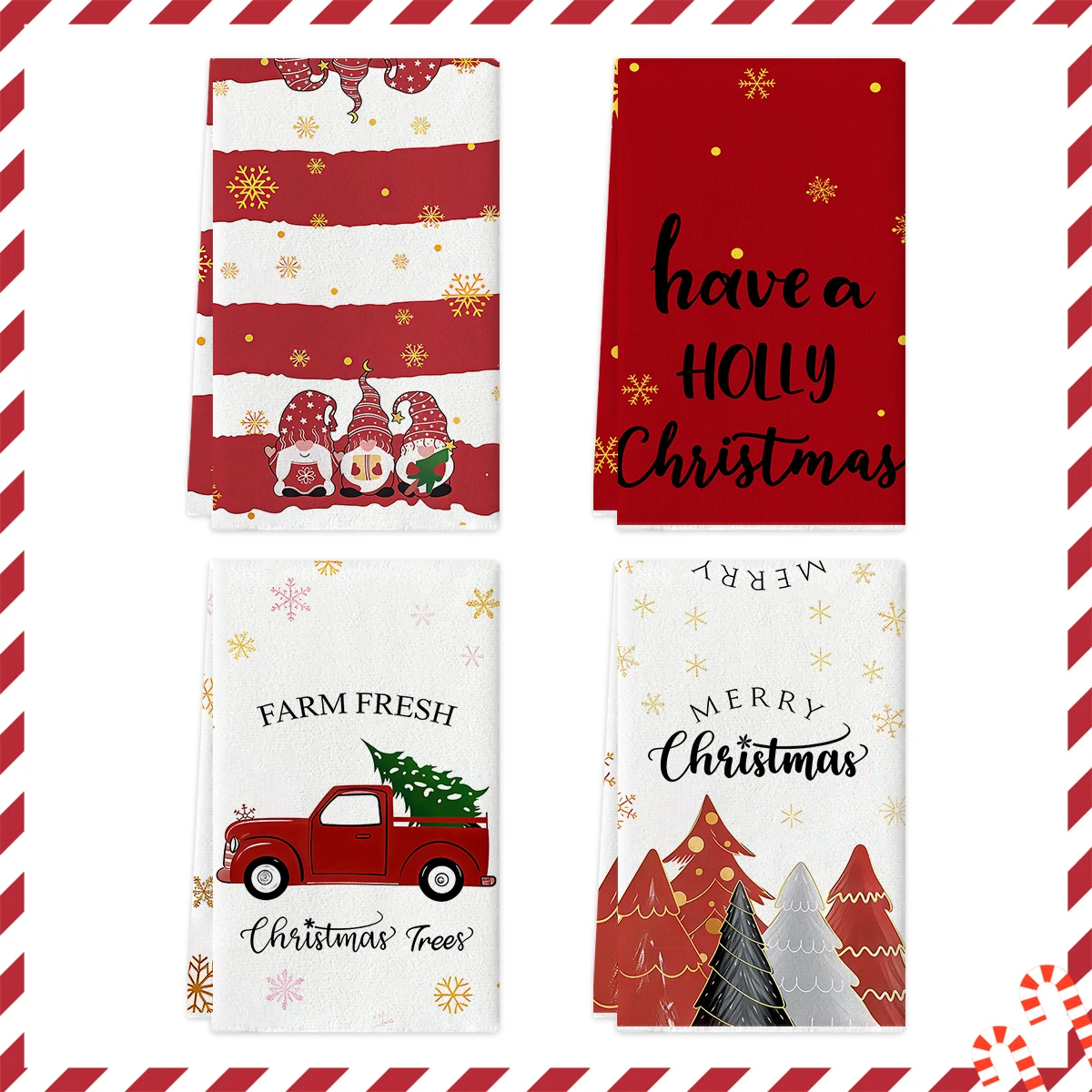 2/4pcs Christmas kitchen towels, red dwarf snowflake patterned dishcloth, soft and easy to clean towel set, multifunctional towe