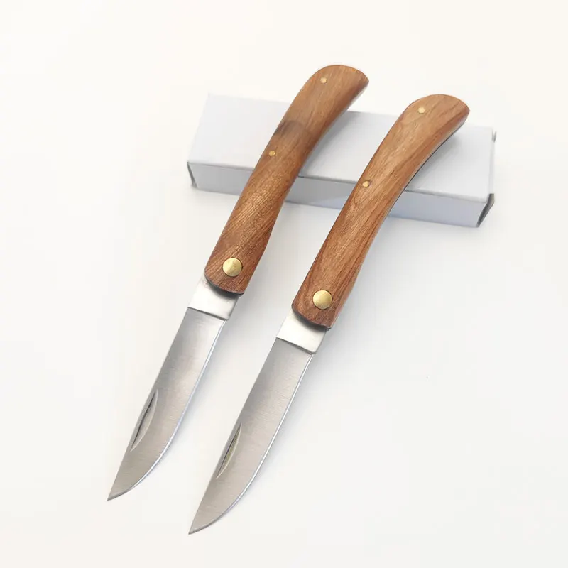 High-Quality Foldable Fruit Knife with Wooden Handle for Kitchen and Home Use