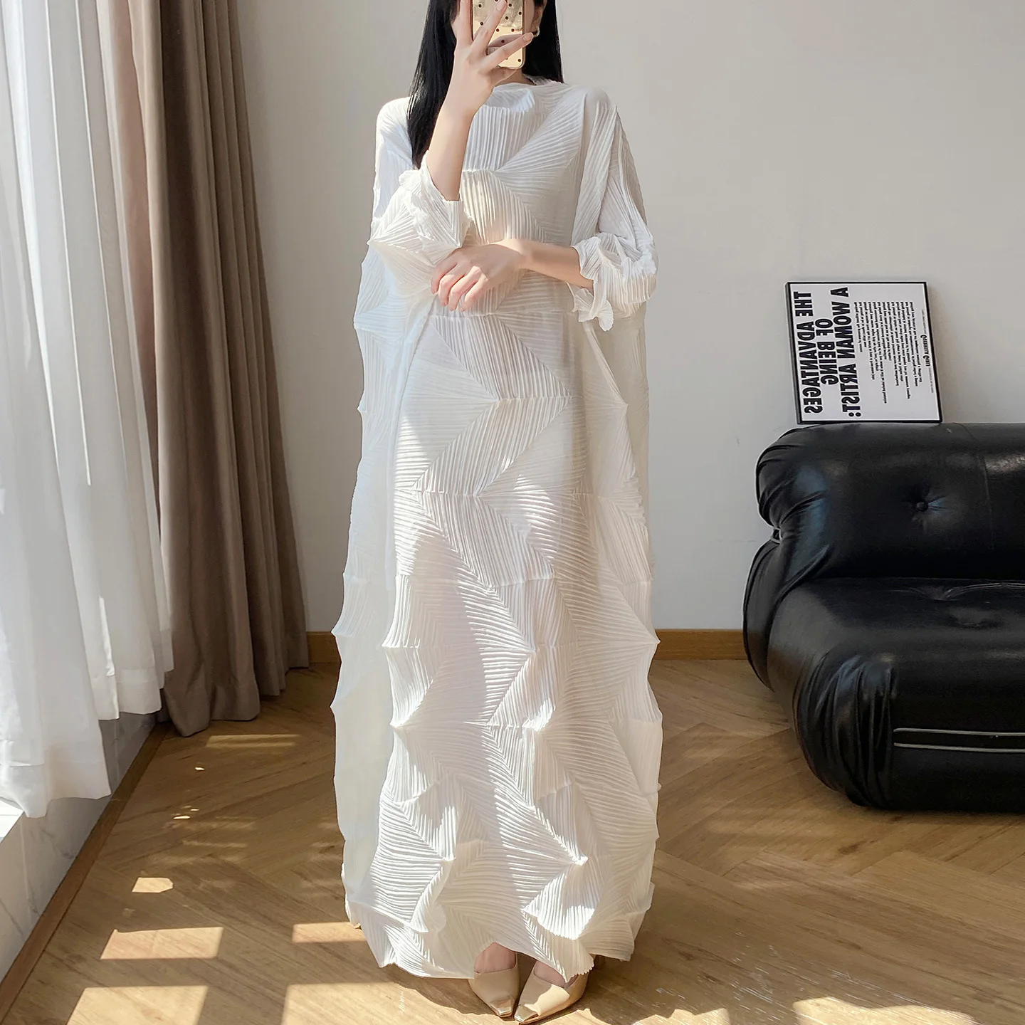 

Miyake style pleated dress women's diamond long loose plus size mother's wear three-dimensional irregular pleated skirt trendy