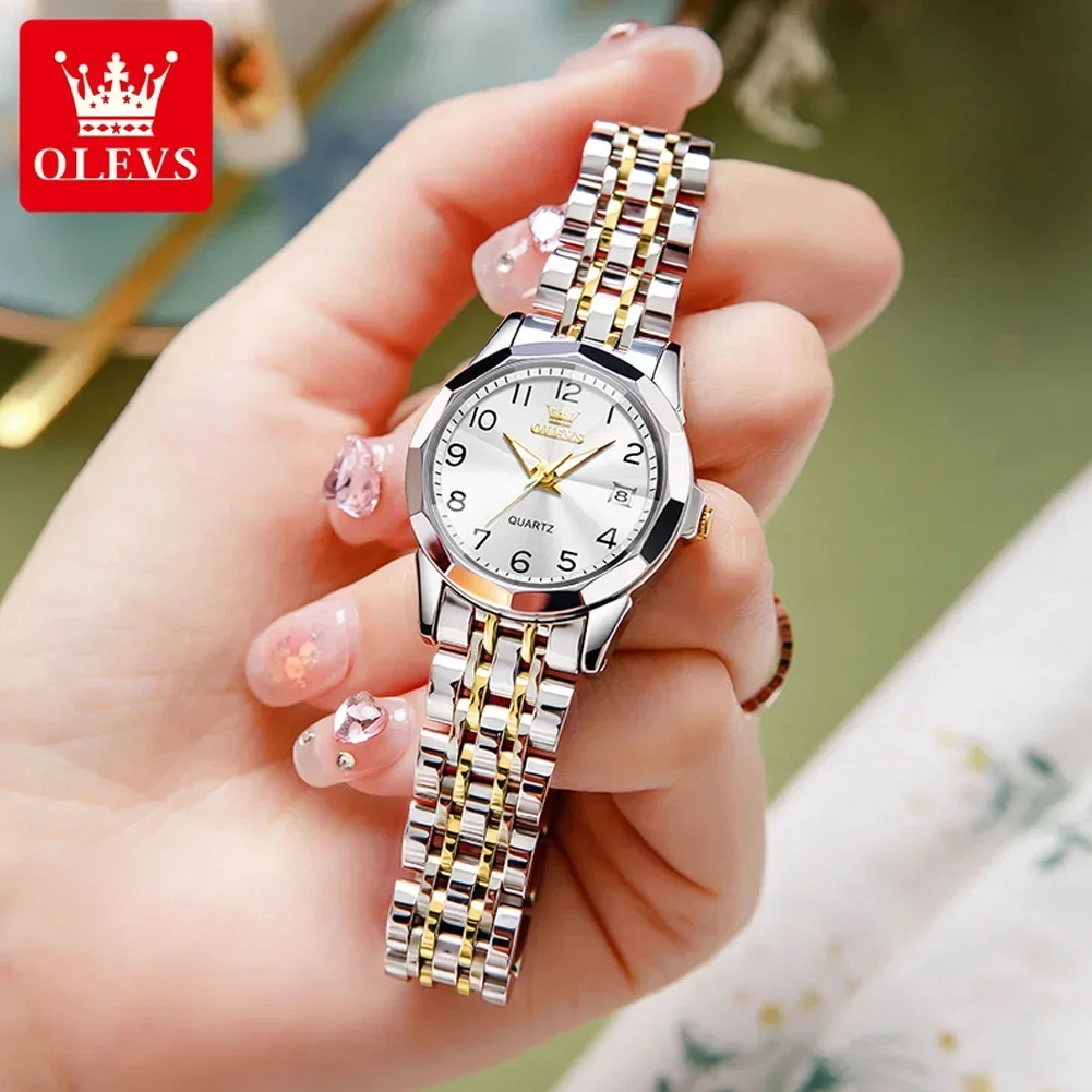 OLEVS Luxury Women\'s Watch Rhombus Mirror Woman Watch Stainless Steel Ladies Quartz Wrist Watch Calendar Watches for Women Clock