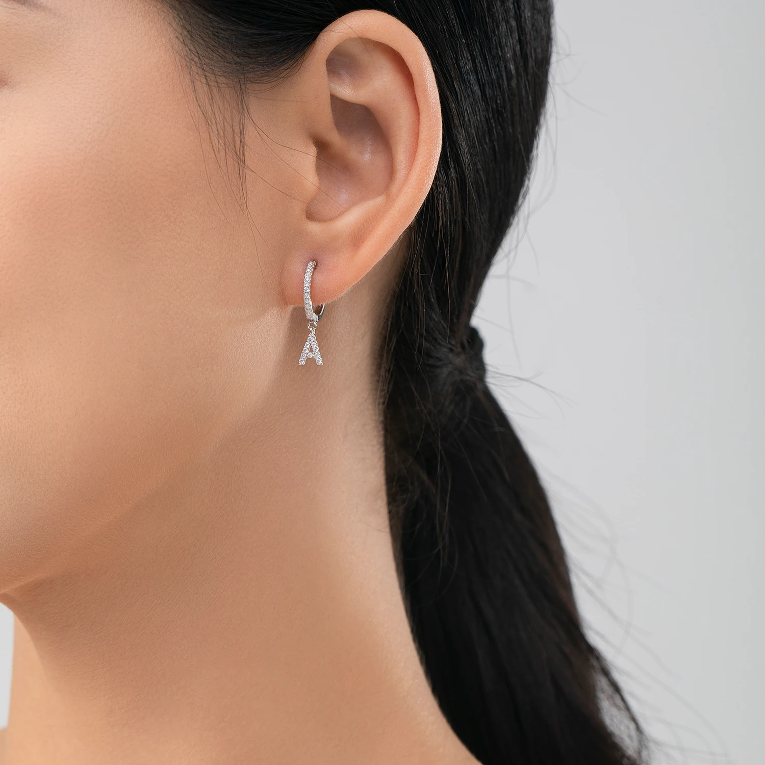 Ailmay Trendy English Letters A-Z 1PC Hoop Earrings 925 Sterling Silver For Women Girls Luxury Wedding Party Fine Jewelry