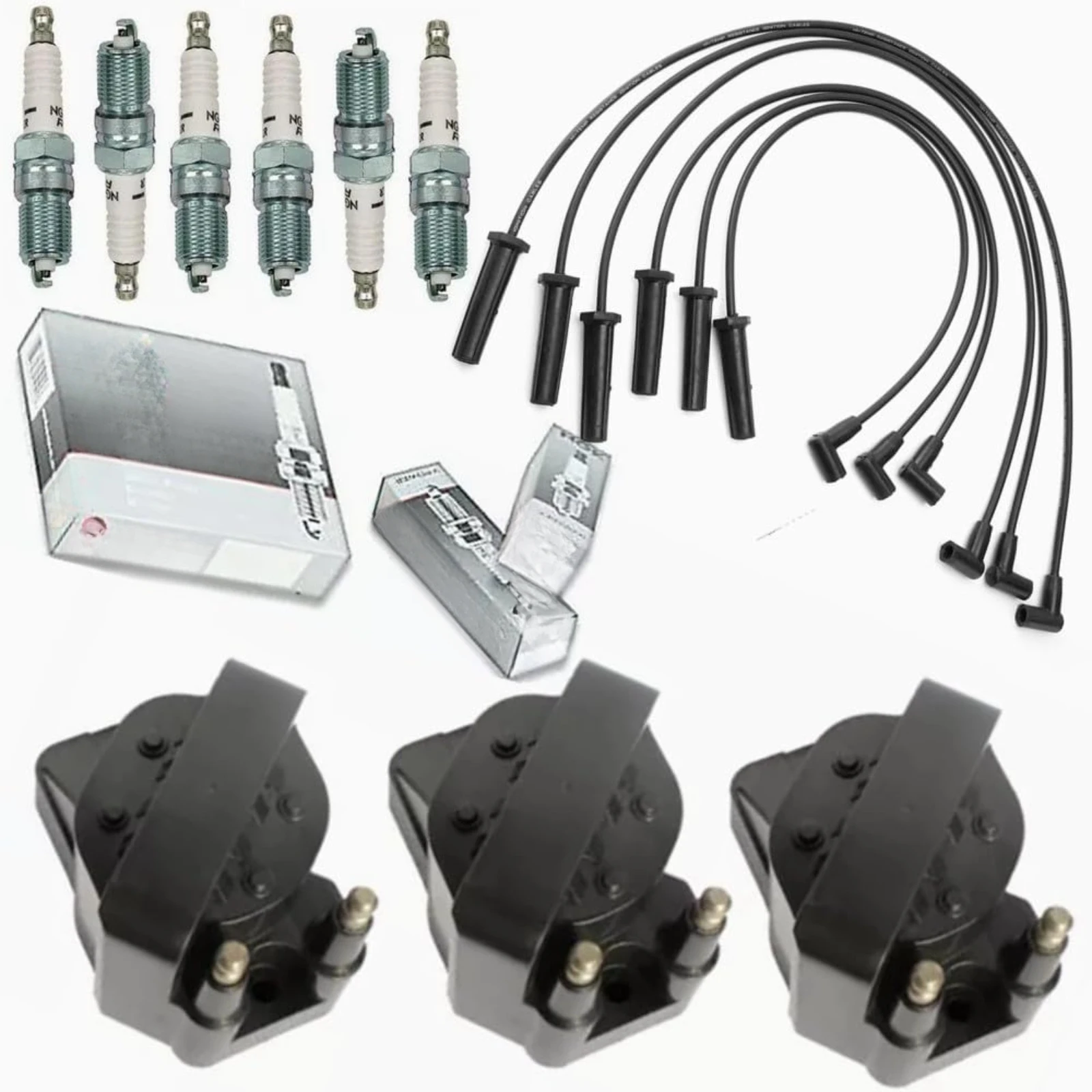 US  3 Ignition Coil Pack + 6 Spark Plugs Set+ Wireset Wires Replacement For Chevrolet Impala Monte Carlo Buick Chevrolet 88 98