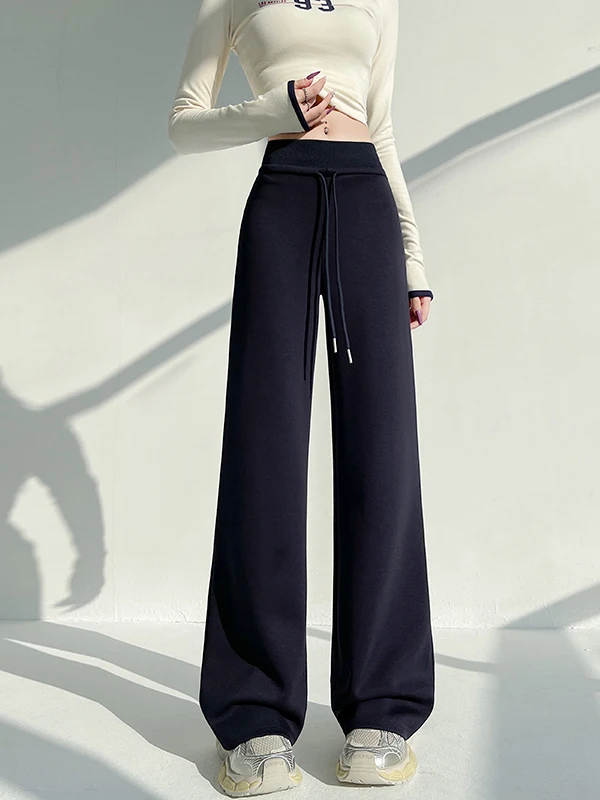 Spodnie damskie American Sle Sportswear, z wysokim stanem, luźne, proste, codzienne, długie, do ziemi, z szerokimi nogawkami.