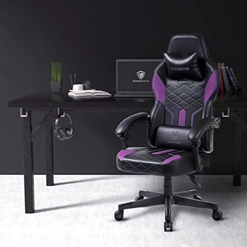 Gaming Chair with Pocket Spring Cushion, Ergonomic Computer Chair High Back, Reclining Game Chair Pu Leather 350LBS, Purple