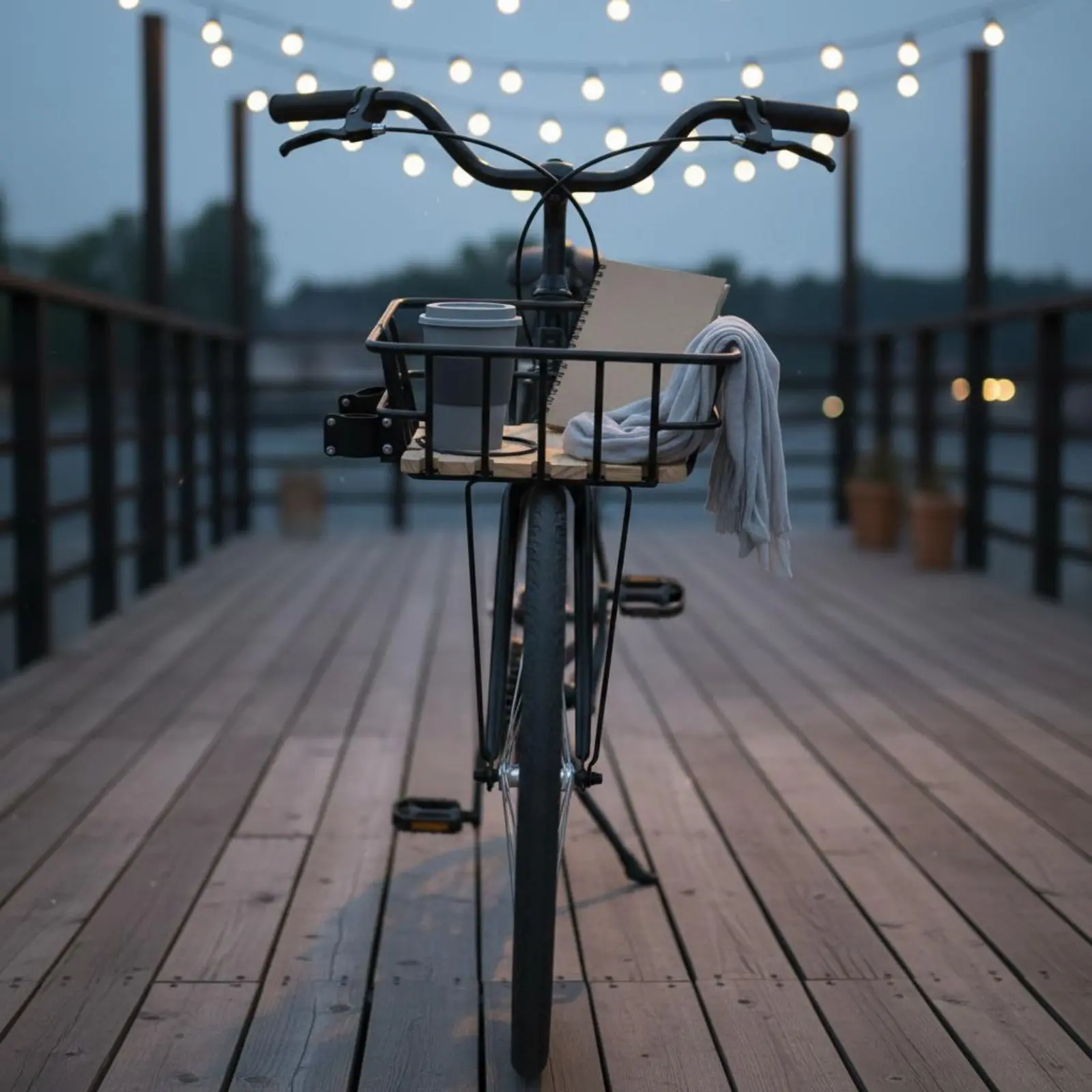 Bike Basket with Wood Base Thickened Iron Tube Front Bike Basket Easy to Install Vintage Design for Riding
