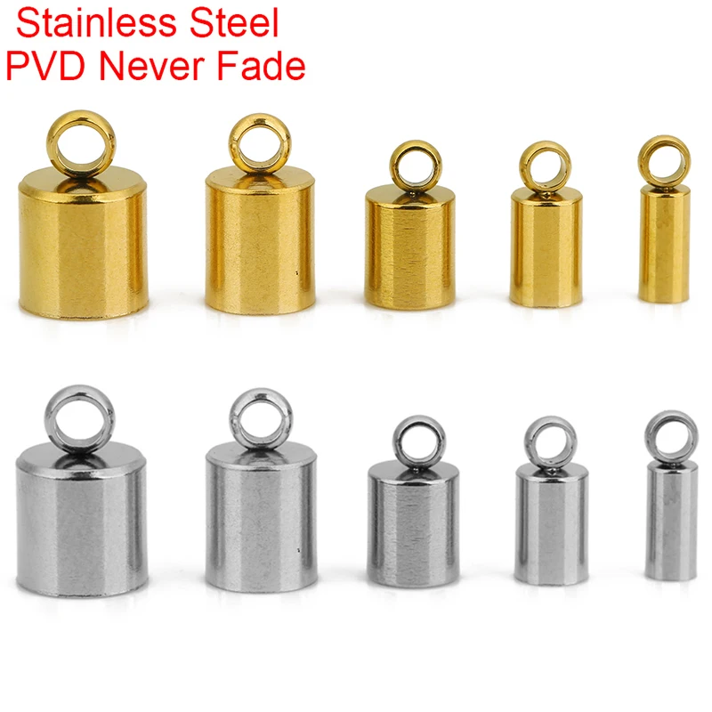 20pcs PVD Never Fade Stainless Steel Clasps Hooks For Leather Cord Necklace 2 3 4 5 6 mm End Caps Connectors for Jewelry Making