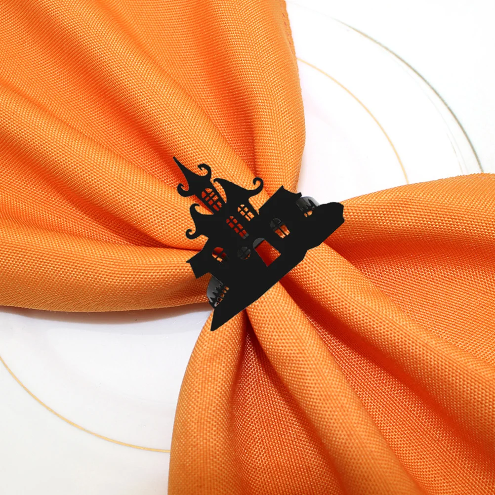 

4Pcs Halloween Castle Napkin Holder Decorative Metal Napkin Buckles Party Dinner Table Ring Set Table Ornaments