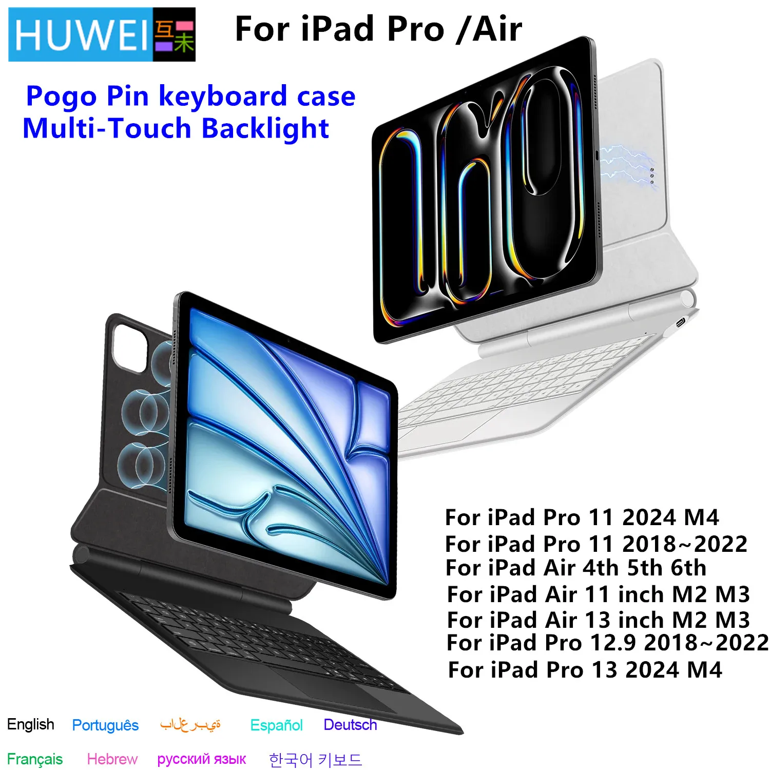 Custodia con tastiera magica Pogo Pin per iPad Pro 11 12.9 13 M2 M4 2024 Cover iPad Air 13''11'' 2025 Air 4 Air 5 10.9 Custodia multi-touch