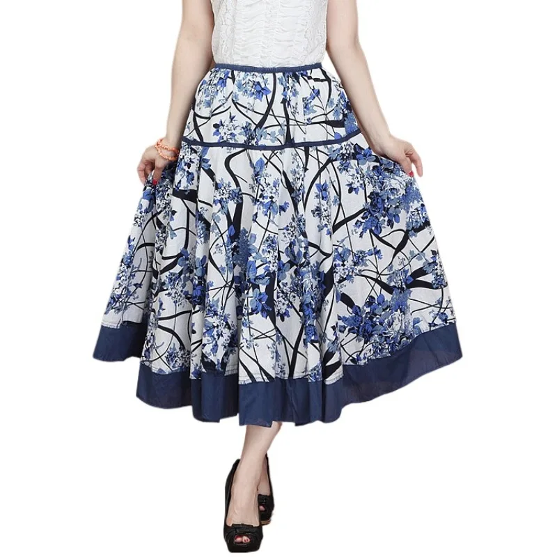 

Womens Vintage Cotton Linen Skirts Casual Ethnic Style Printed Long Skirt Saias Fashion Woman Clothes Boho Jupe Faldas Mujer New