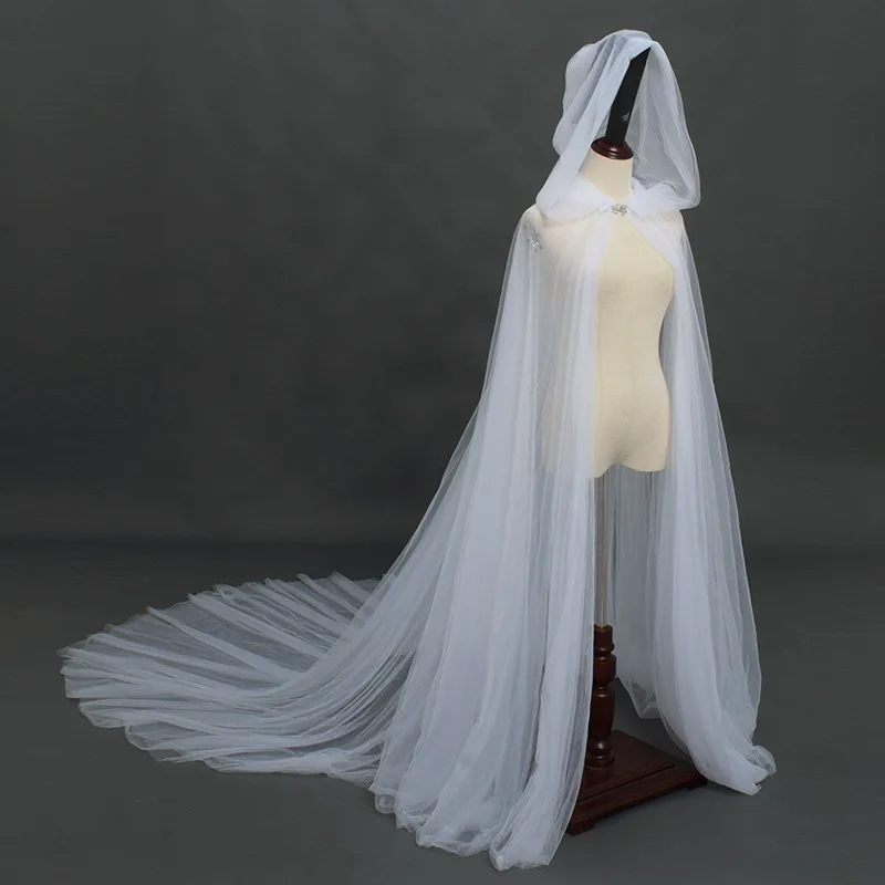 

Manshixin New Halloween Mesh Adult Retro Solid Color Hooded Cape Vampire Bride Cloak In Stock