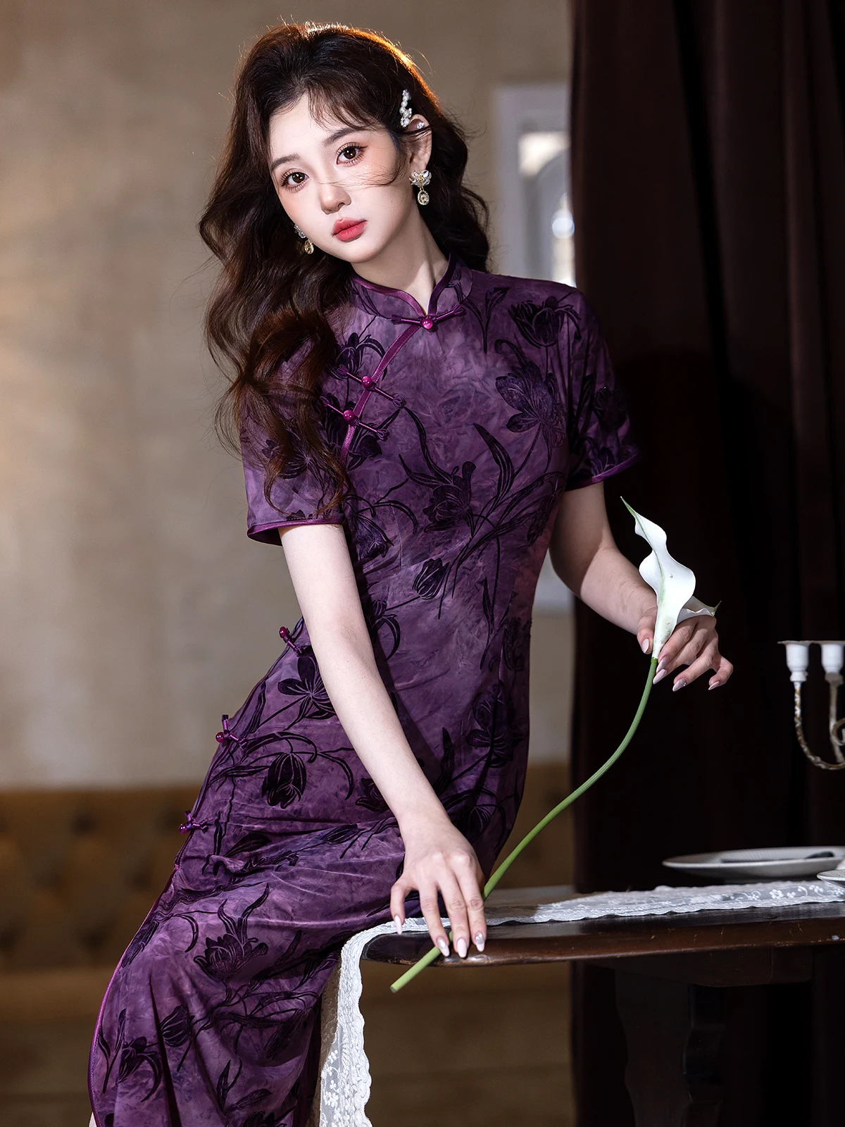 

Фиолетовая легкая тонкая футболка Ele Young Sle с коротким рукавом, высокоэластичная, дышащая, для повседневной носки, в китайском национальном стиле