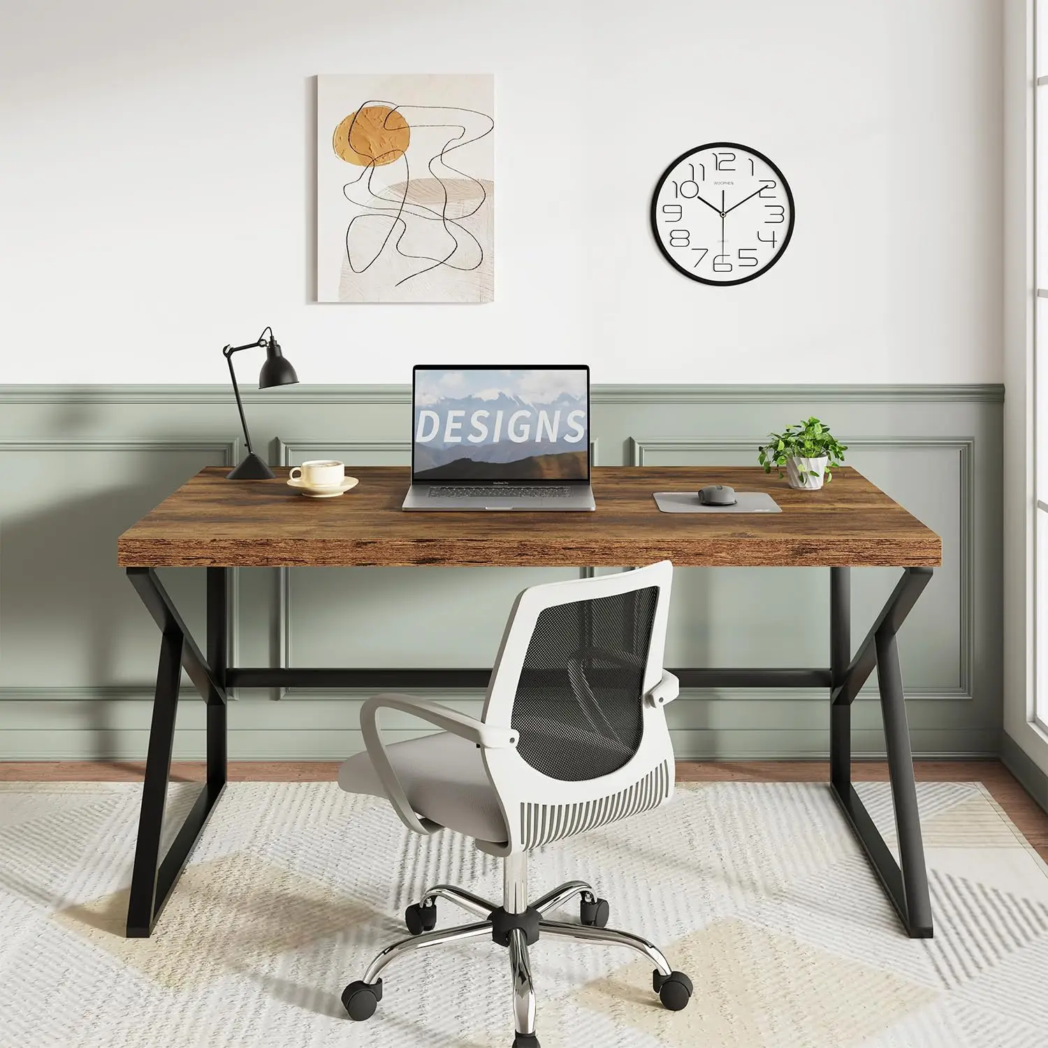 Rustic Brown Wood Desk, Industrial Home Office Computer Desk 55 Inch