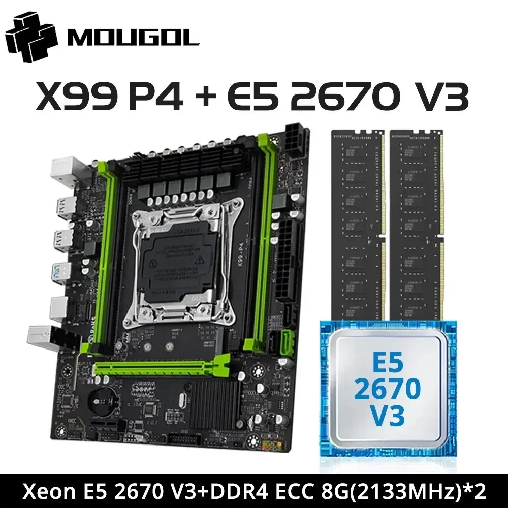 MOUGOL New X99 Motherboard with Intel Xeon E5 2670 V3 CPU Kit & Dual Channel DDR4 ECC RAM 2133MHz PCIE3.0 NVME Computer Combo