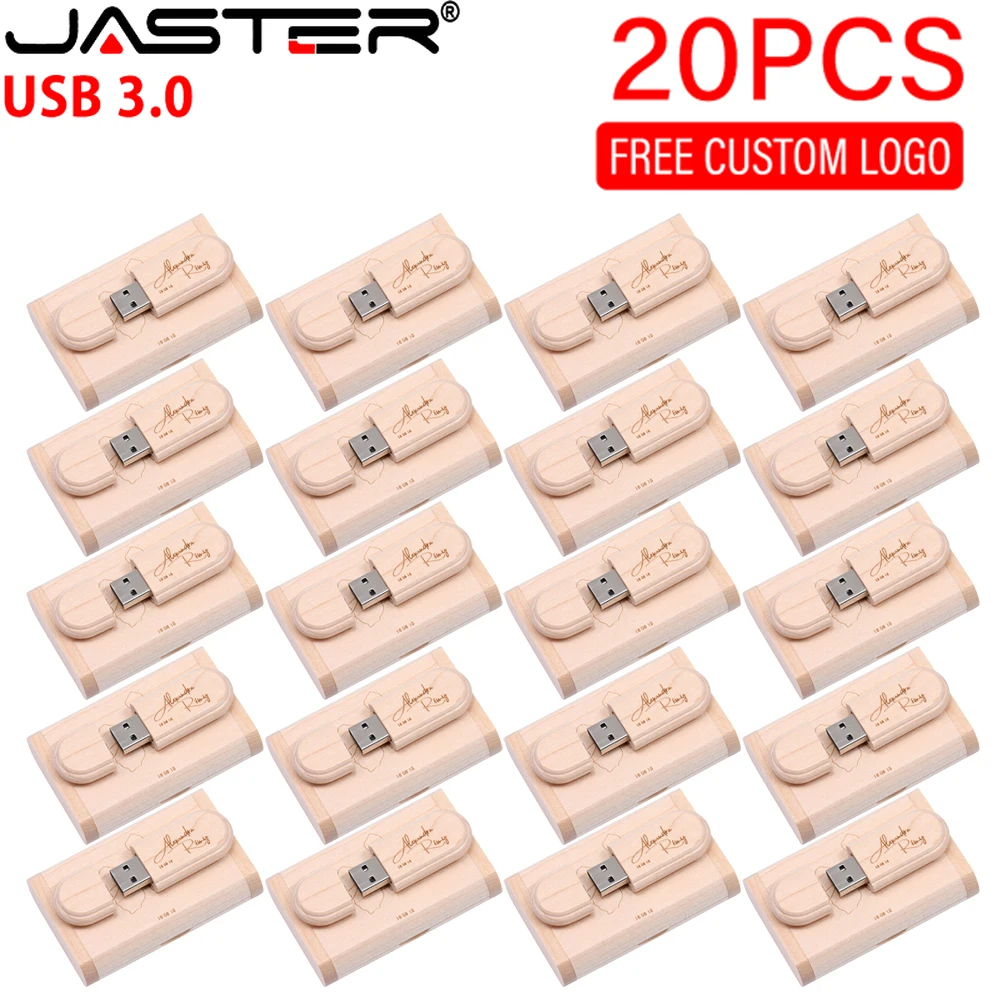 

20PCS/LOT Wooden USB 3.0 Flash Drives 128GB High speed Pen drive 64GB 32GB with Box Memory Stick Creative gift U disk for Laptop