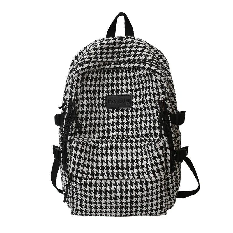 

Knitted Backpack for Women Girls Large Capacity Travel Backpack Student Schoolbag Houndstooth Pattern