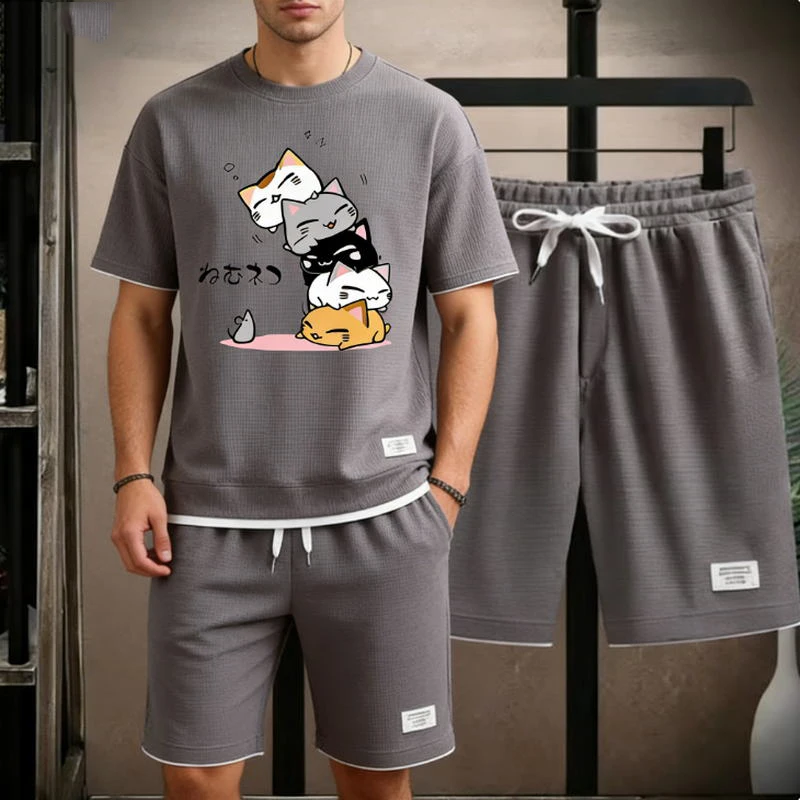 

Summer 2026 New Men's pullover sportswear Set, fashionable basketball men's casual short-sleeved T-shirt + shorts two-piece set