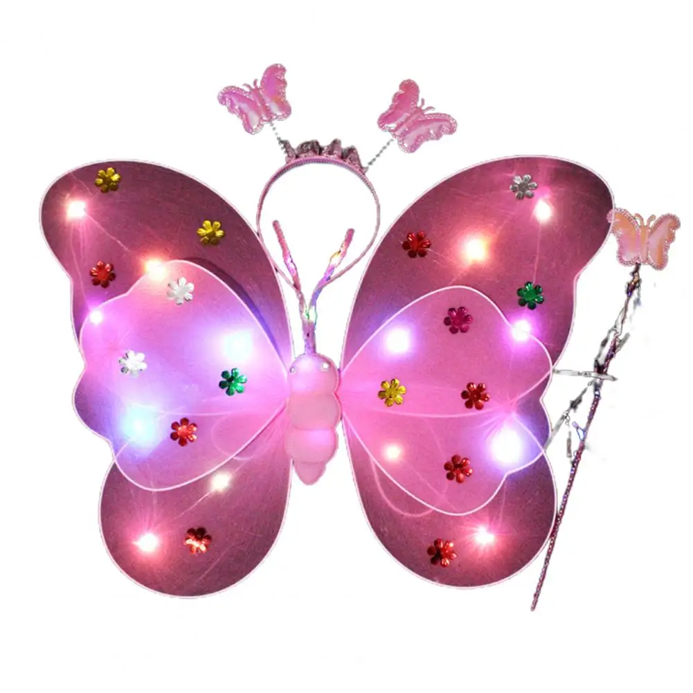 3Pcs/Set Decorative Glowing Butterflies Wing Lightweight Luminous Butterflies Wing Head Band Costume Accessories