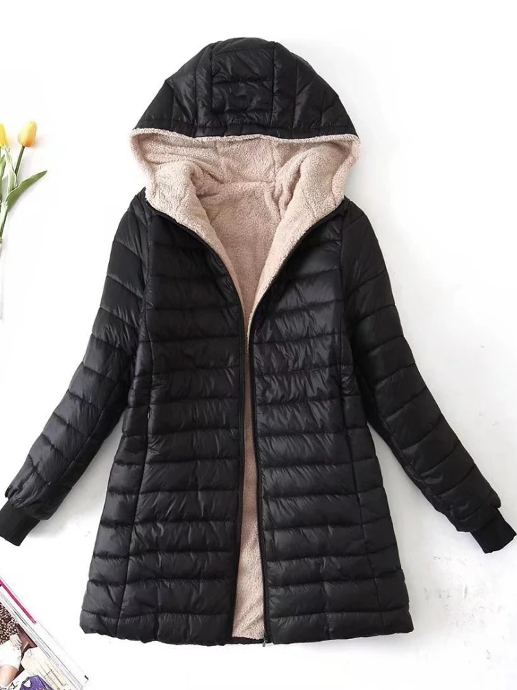 New in Autumn Winter Coat Female Korean Fashion Elegant Edition Hooded Straight Parkas Warm Flannel Jackets for Women Clothing