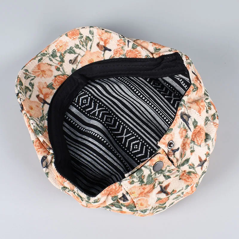Retro Beret Women Autumn Vintage Floral Print Korea Cap Peaky Blinders Hats Peaked Cap Women American Flat Hats Newsboy Cap - view 4