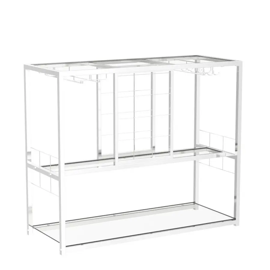 Wine Rack Table with Glass Holder, 3Tier with Temered Glass Shelves, Modern Liquor Cabinet with Storage for Wine Bar, Living Roo