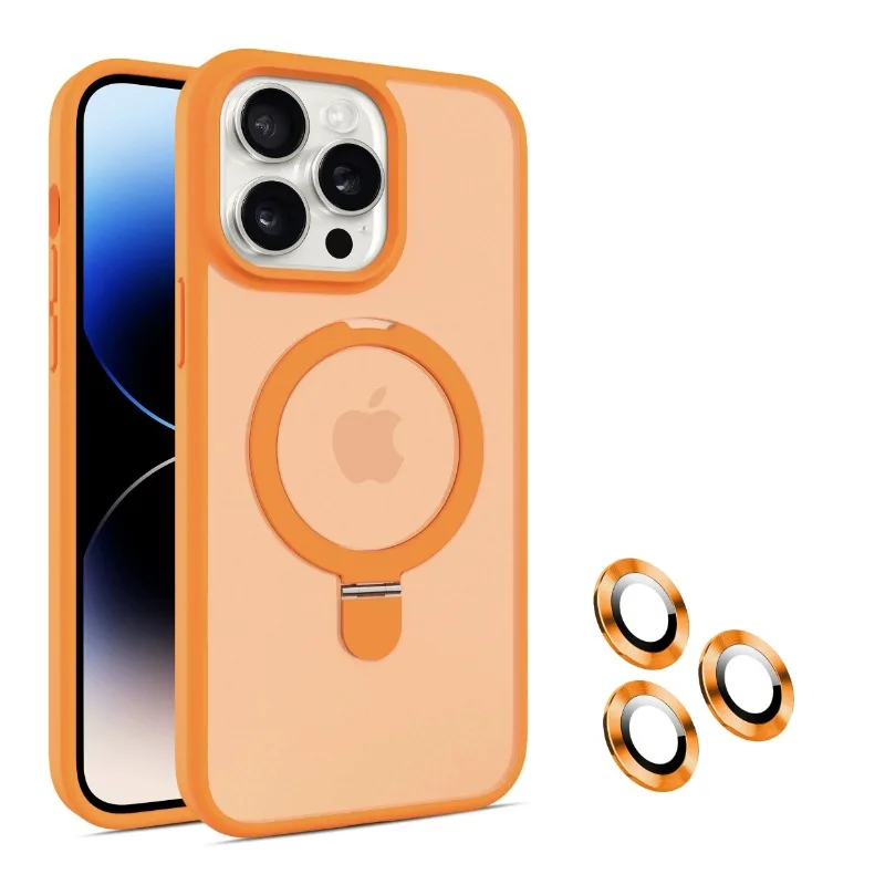 Matte Luxury Ring Holder Glass Lens Case For iPhone 15 14 13 12 11 Pro Max Plus For Magsafe Wireless Magnetic  Hard Bumper Cover