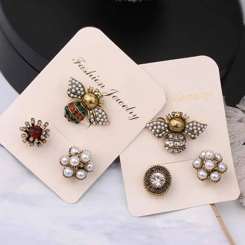 Korean 3pcs/set brooch pins bee pearl rhinestone brooch pins all-matching retro jewelry accessories for women