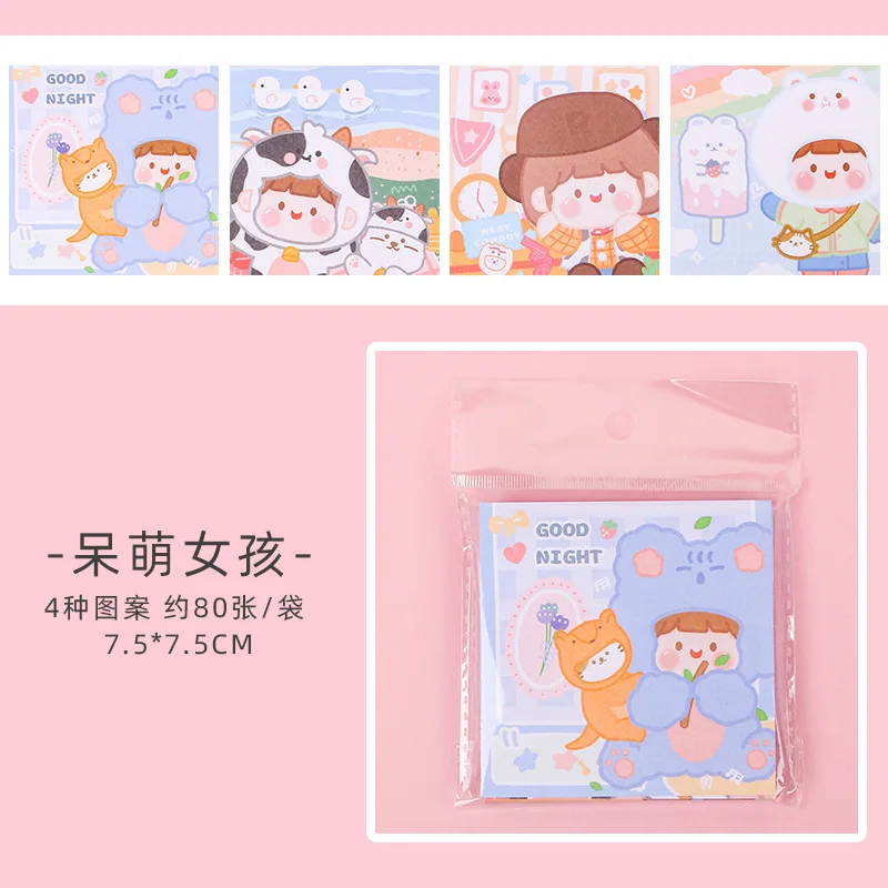Stationery Cartoon Cute Sticker Color Student Mark Message  Note Paper Tearable Small Book Memo Pad Scrapbooking