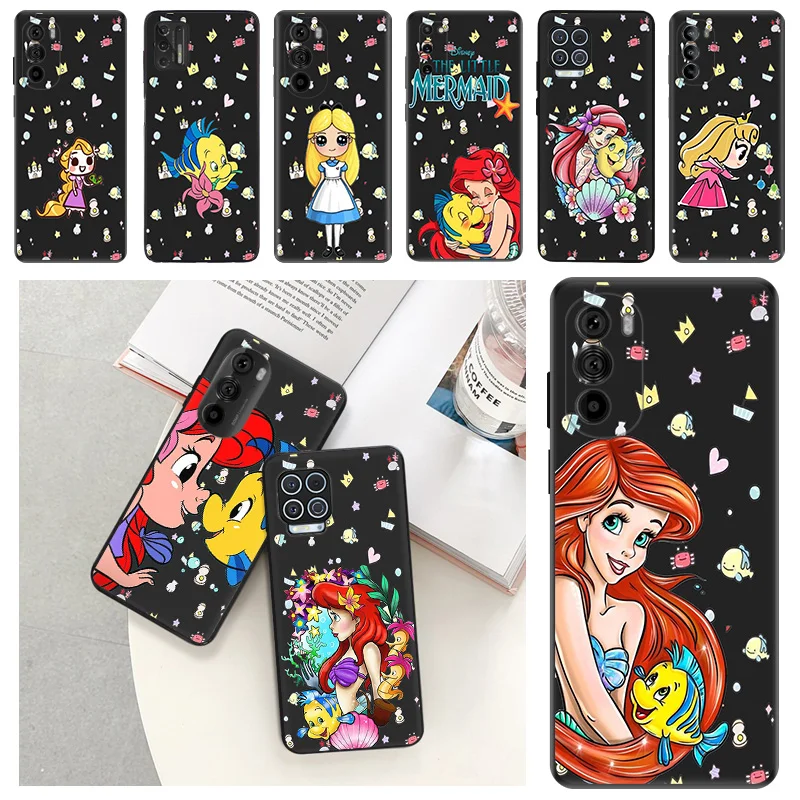 Phone Case For Motorola G71 G73 G72 G53 G52 G32 G22 G60 G51 G50 G31 G30 G9 Power Little Mermaid Cute Black Soft Protective Cover