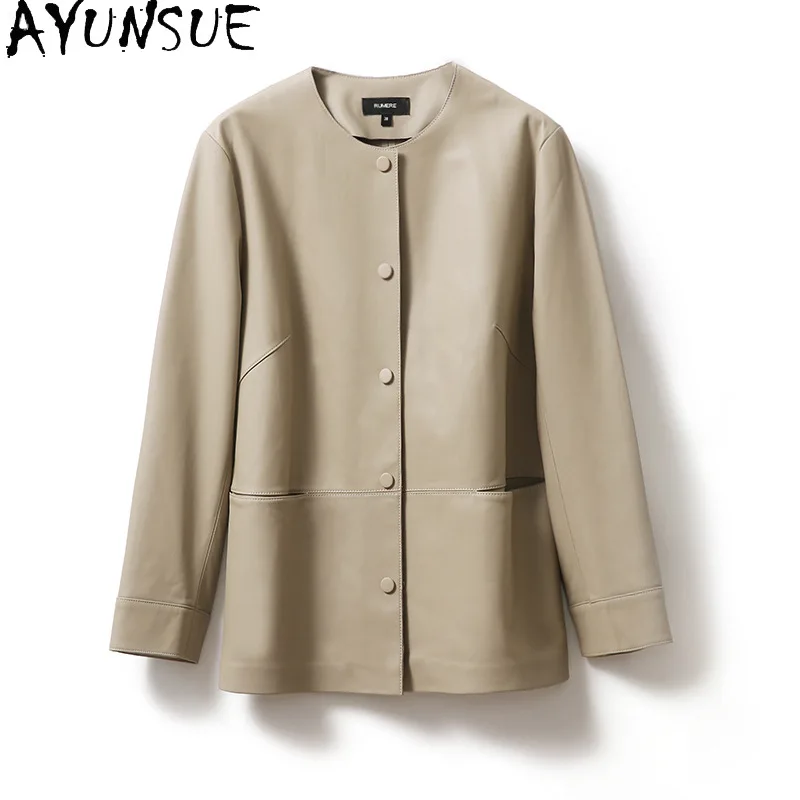 AYUNSUE Real Leather Jacket Women 2025 Chic Autumn Clothes Genuine Sheepskin Womens Coat Slim Fit Jaqueta Couro Single-breasted