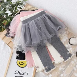 Baby Girls Spring Autumn Winter Mesh Tutu Skirts Pants Kids Leggings Children Fake 2pieces Trousers Birthday Princess Clothes