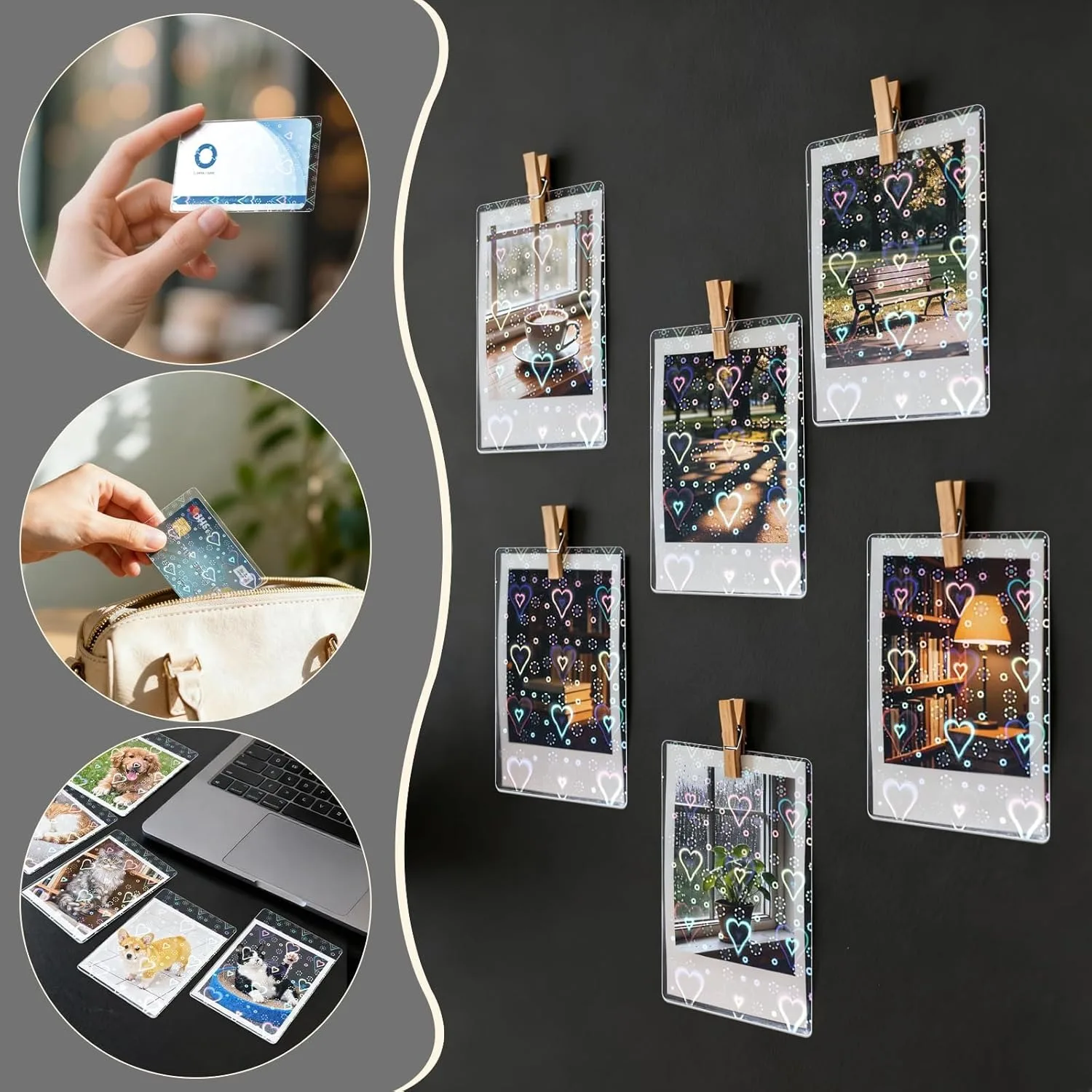 100pcs/Lot Holo Card Sleeves 65x90mm Matte Heart Laser Kpop Holders For Postcards Films Game Cards Photocard Protector