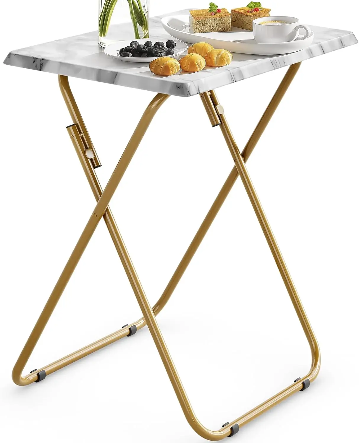 

Foldable TV Tray Table with Marble Top - No Assembly, Stable Design for Eating in Bed or Sofa