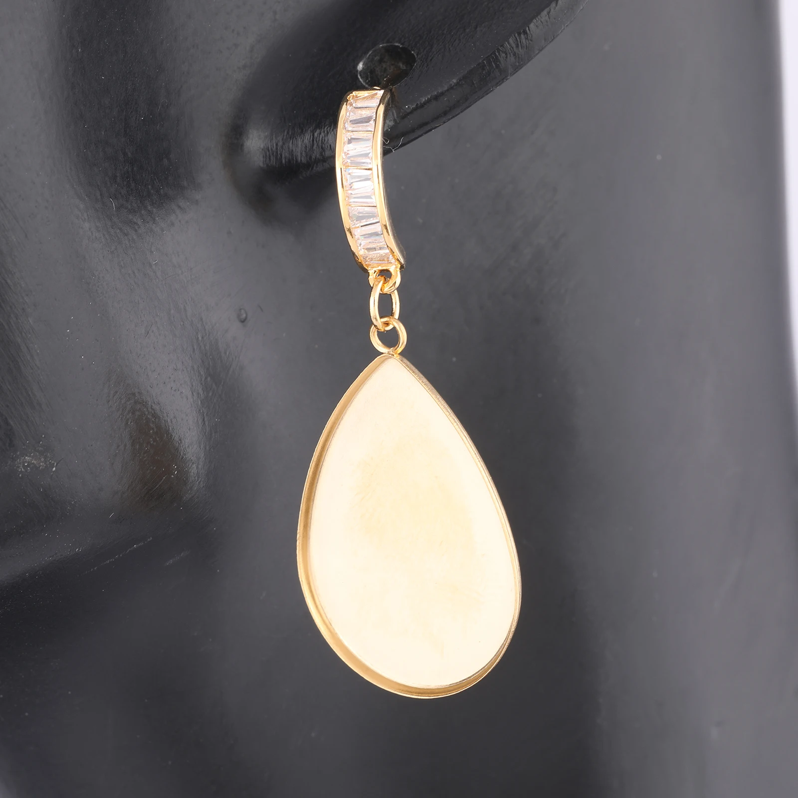 6pcs Gold Plated Zircon Stone Hoop Earring Hooks Diy Fit 18x25mm Cabochon Earrings Base Setting Blanks Stainless Steel