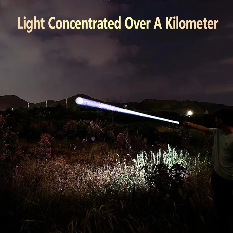 Super Bright Tactical Flashlight Outdoor Multifuncti Light Long Range Rechargeable Portable Zoom White Laser Through The Sky Gun