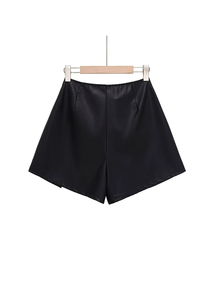 유럽 스타일 신상 여성 패션 다용도 심플 단색 인조 가죽 치마바지