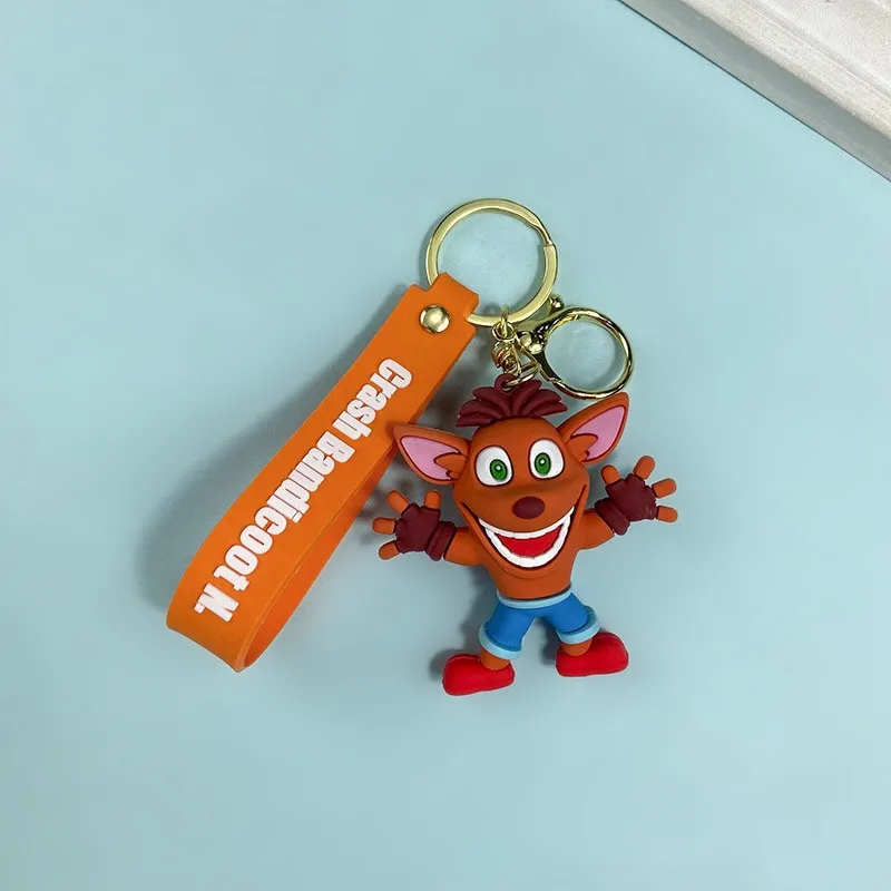 Rubber Game Figure Charms Keychain Crash Bandicoot Cartoon Animal Doll Silicone Pendant Keyring Gift for Friends Bag Accessories