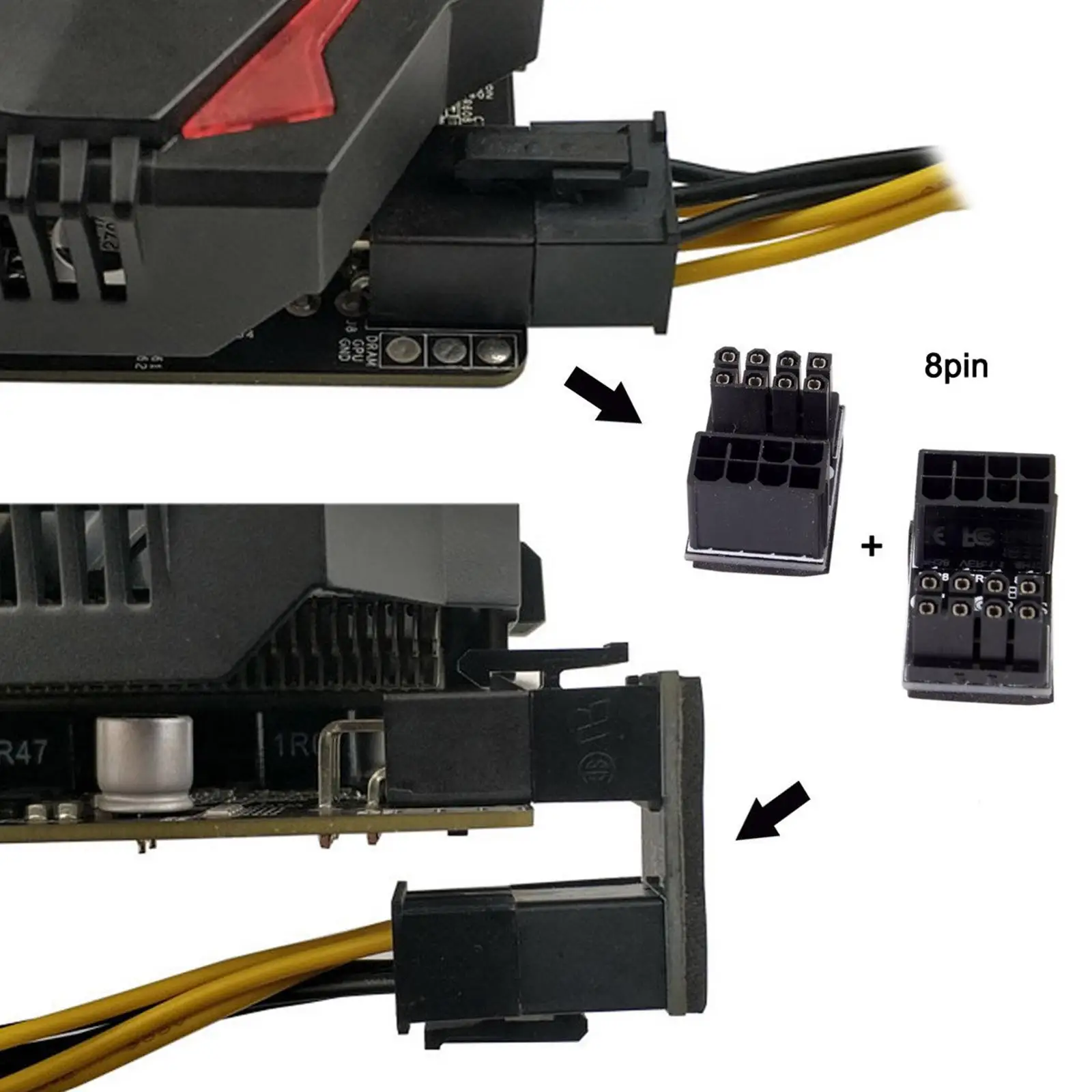 GPU Angled Power Adapter Connector for Desktop Graphics Card 6pin to 6pin to Set Black Accessories