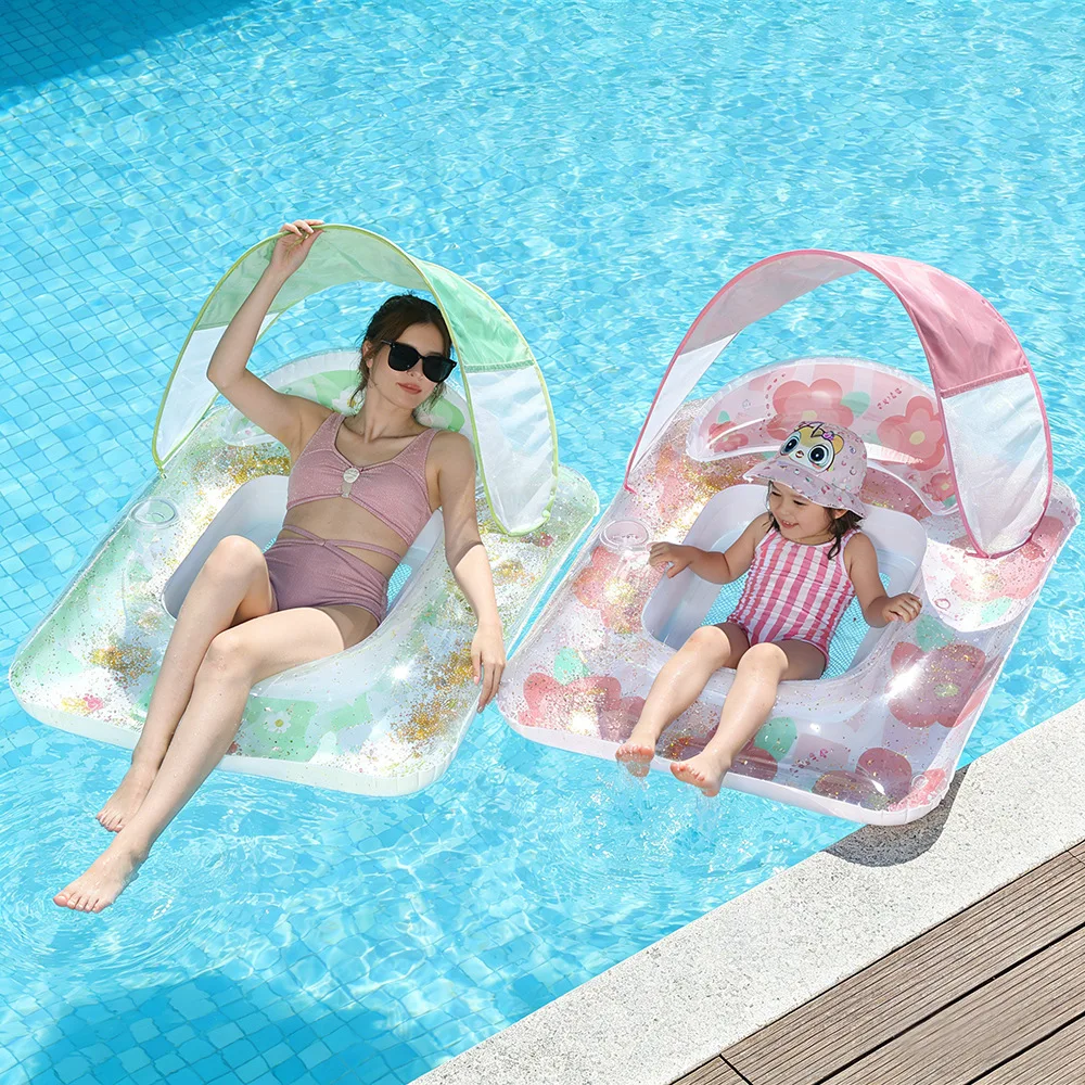 

Inflatable Pool Float Bed Sun Shade Canopy Water Floating Lounge Chair Thickened PVC Swimming Floating Mattress for Adults