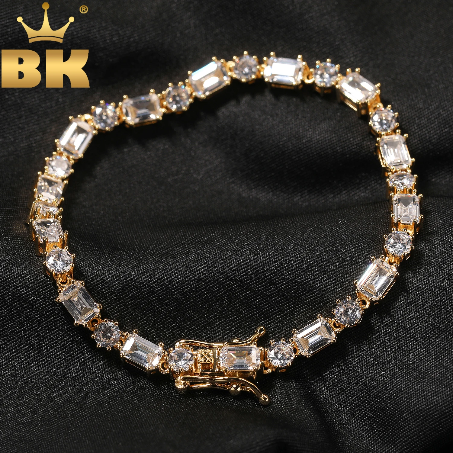 TBTK 5mm Tennis Chain Bracelet Mix Round Rectangle Two Tone Cubic Zircon Cuff Bracelet HipHop Jewelry