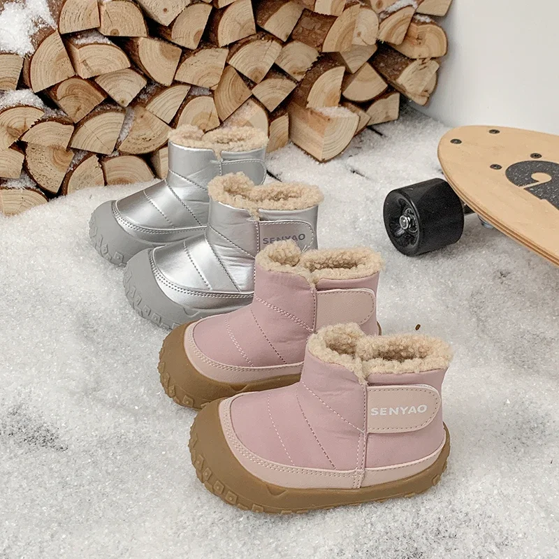 Autumn Winter Children Shoes Baby Boys Girls Snow Boots Outdoor Windproof Waterproof Non-slip Soft Sole Toddler Kids Plush Boots