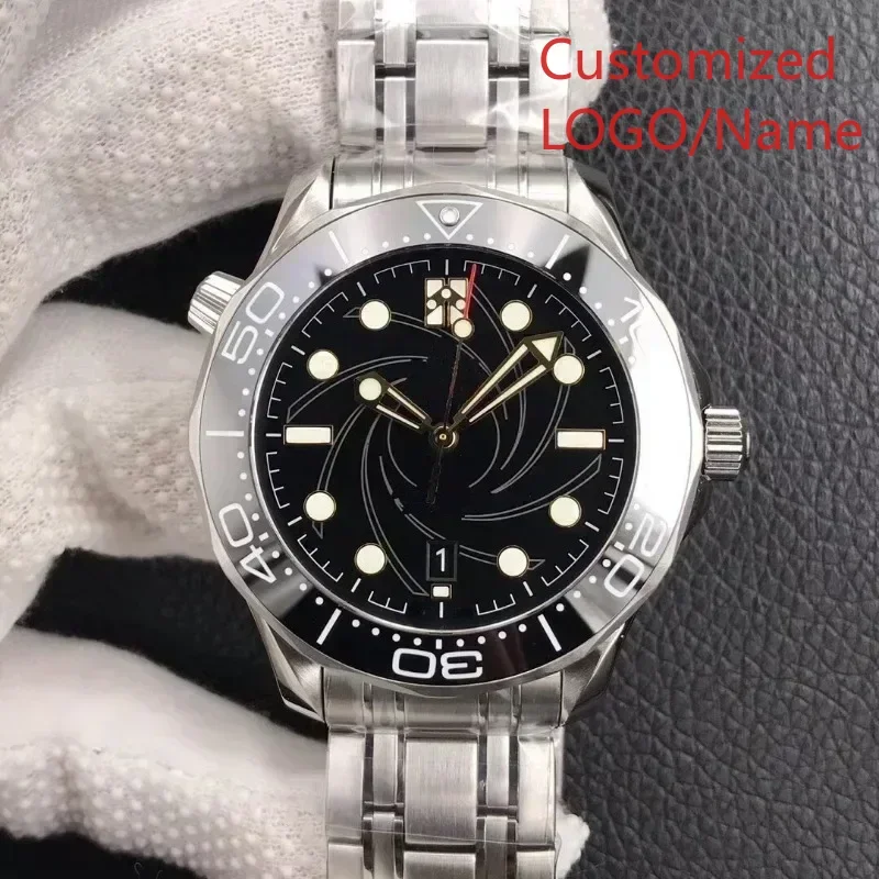ساعة ميكانيكية أوتوماتيكية للرجال ستانلس ستيل أسود أزرق سيراميك مدي الياقوت ساعات المعصم حسب الطلب