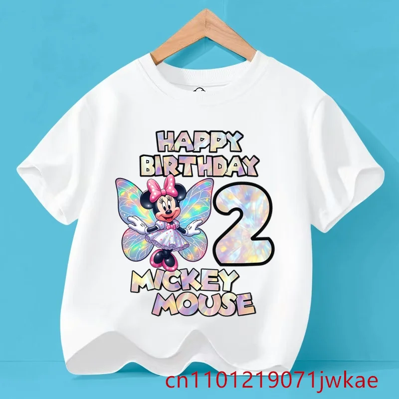 

Minnie Mouse Disney Children White T-Shirt Birthday Number 1-9 Clothes Cute Anime Kids Girls Boy Tee Shirt Casual Birthday Gifts