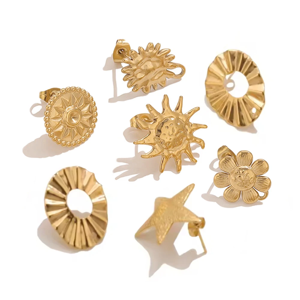 6/10PCS 18K Vacuum Plated Stainless Steel Sun Star Flower Earring Bases DIY Jewelry Making Studs Supplies Bulk Parts Findings