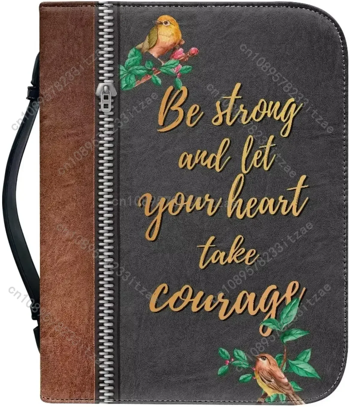 

Leather Bible Cover for Men Women Be Strong and Let Your Heart Take Courage Christian Bible Case with Handle Book Case Protector