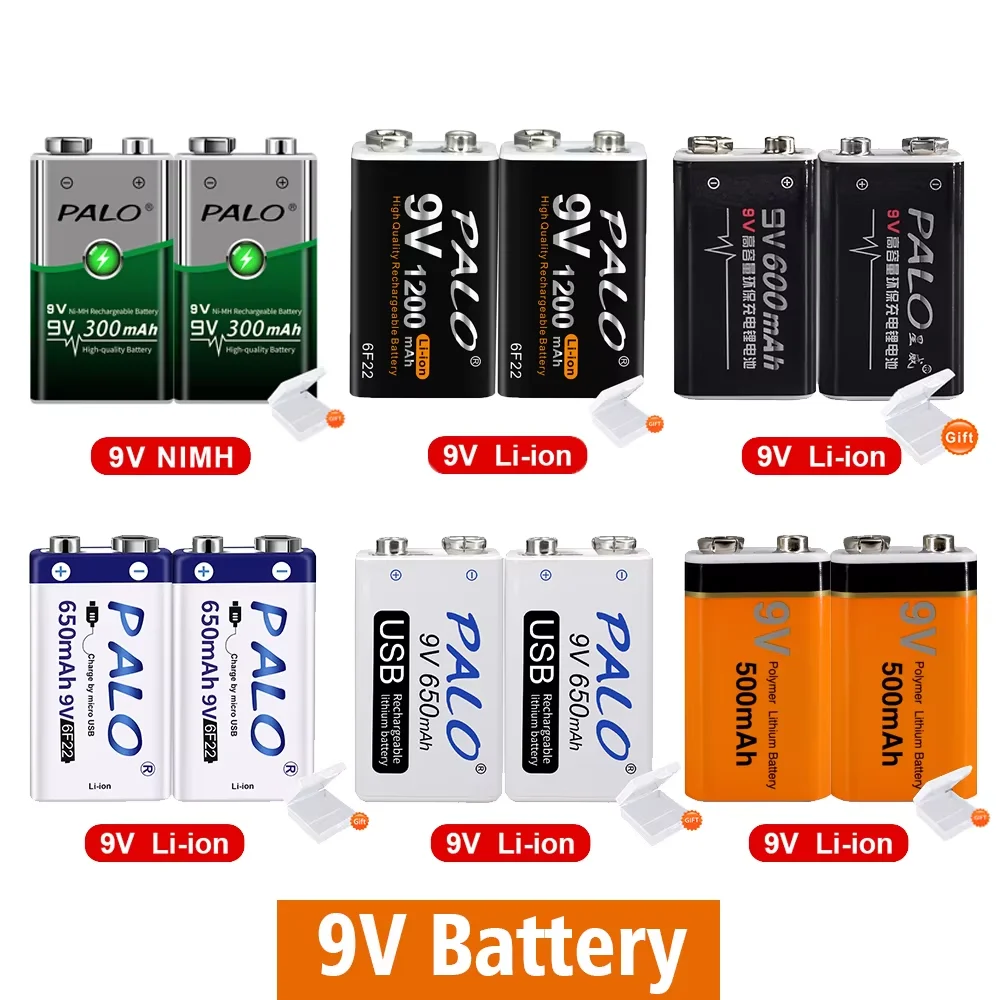 9V Rechargeable Battery Lithium Li-ion 9 Volt 6F22 Ni-MH Ni MH 9V Crown Battery for Multimeter KTV Microphone Metal Detector