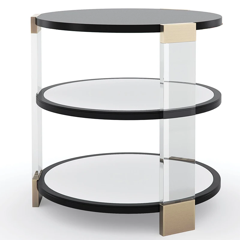 

Italian luxury round acrylic side table simple modern mansion coffee table living room decoration glass material