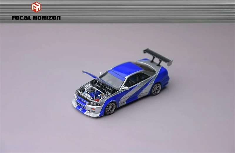 سيارة Focal Horizon FH 1:64 Skyline R34 C-West NFS SilverBlue Diecast #2