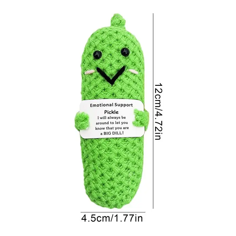 Crochet Cucumber Doll Knitted Encouraging Cucumber Desktop Figurines Decorative Tabletop Collectibles With Inspirational Card