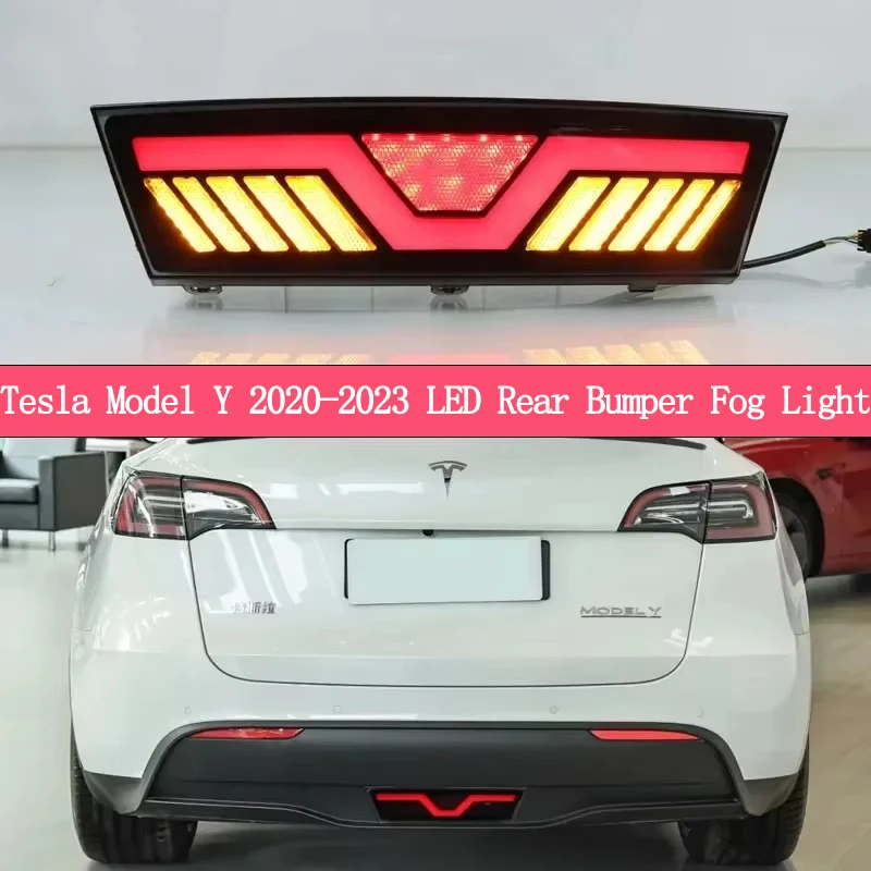 1Pcs LED Bumper Light for Tesla Model Y 2020-2023 Plug And Play Rear Fog Lamp Brake Light with Dynamic Turn Signal Reflector